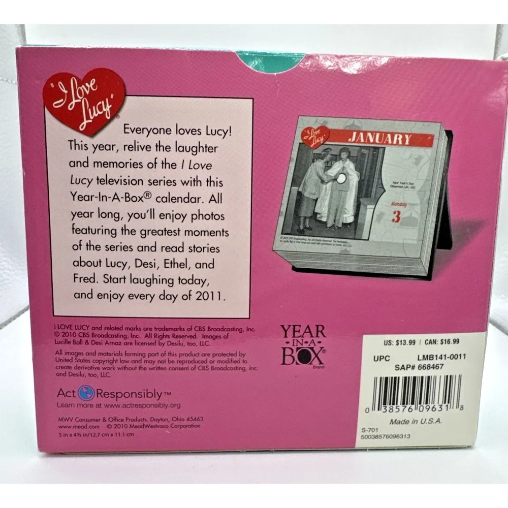 I Love Lucy New In Box 2011 A Year In A Box‎ Calendar - 60th Anniversary